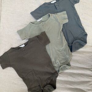 Jamie Kay 6-12 months Trio of Ribbed Baby Onesies in Earthy Hues
